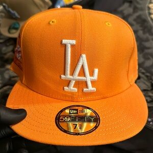 Dodgers fitted hat brand new 7 5/8 orange red